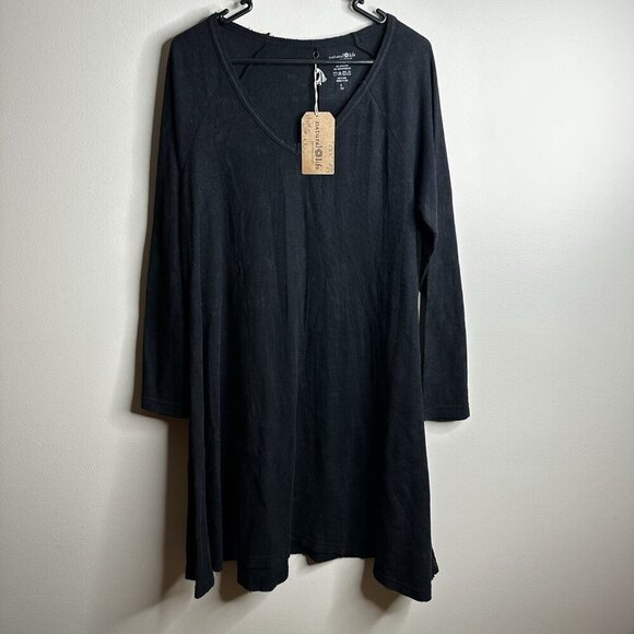 NATURAL LIFE Dresses & Skirts - Natural Life Long Sleeve Midi Dress Women L Black Waffle Knit Lagenlook Boho NWT